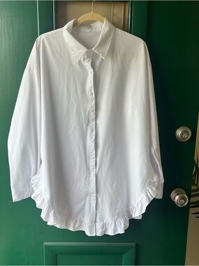Amazon White Ruffle-Hem Button Front Blouse